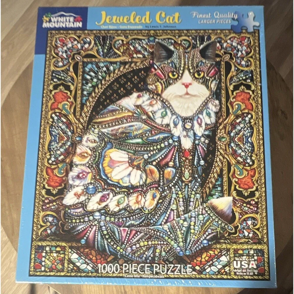 White Mountain Jeweled Cat 1000-Piece Interlocking Jigsaw Puzzle MPN 1446
